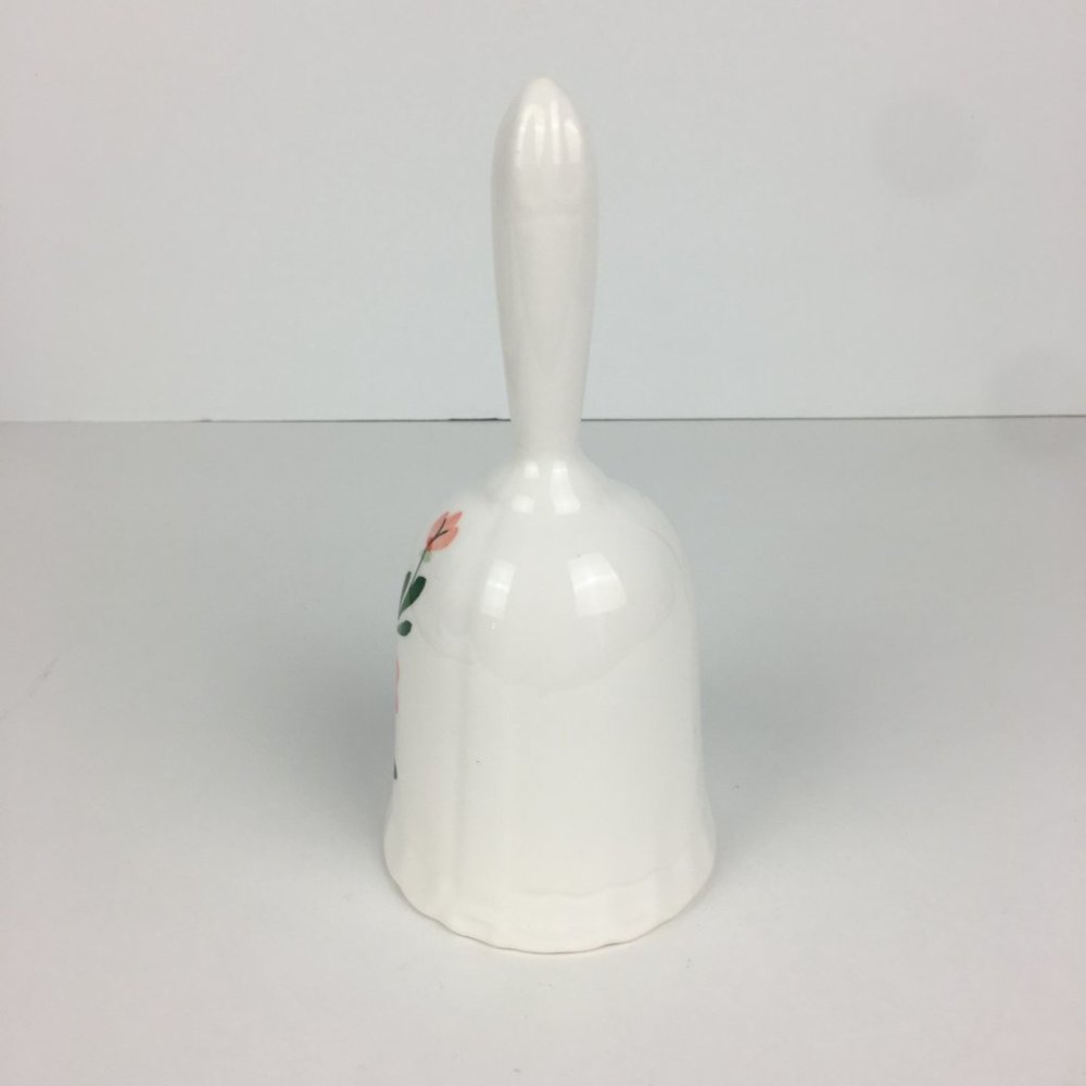 Vintage Ceramic Bell White w Pink‎ Flowers Decor - Picture 3 of 8